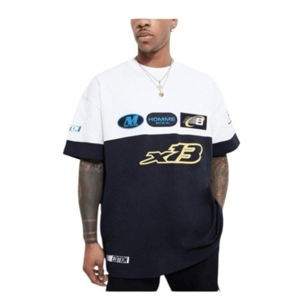 Boohoo Man Oversized Multi‎ Badge Moto Graphic Tee M